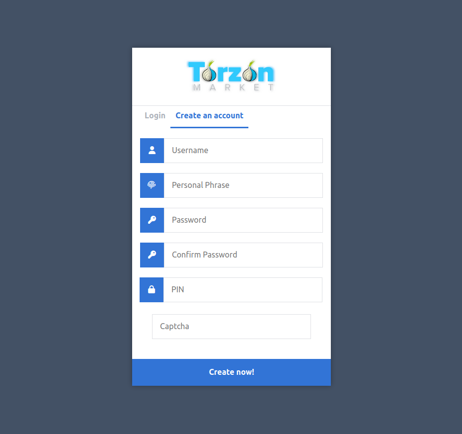 TorZon Account Registration Interface